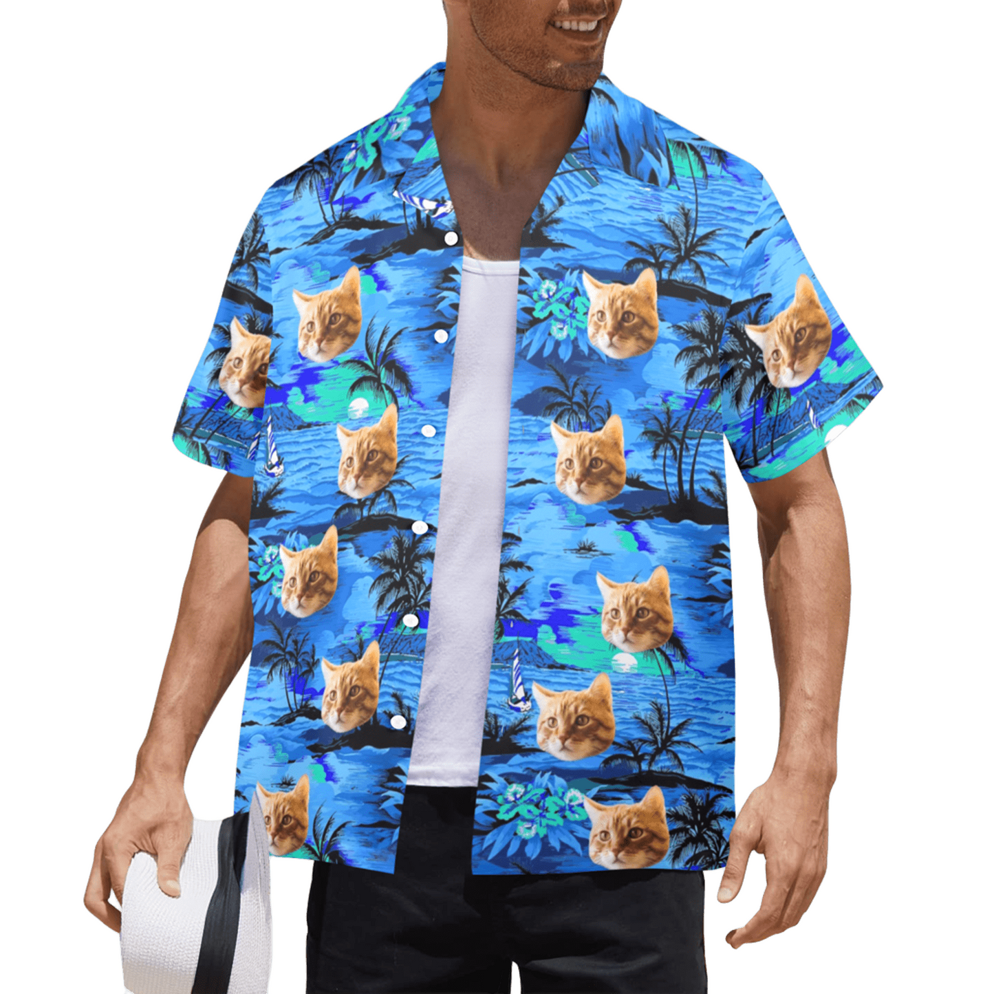 Custom Face Blue Island Hawaiian Shirt | Personalized Tropical Summer Shirt Best Couple Gift
