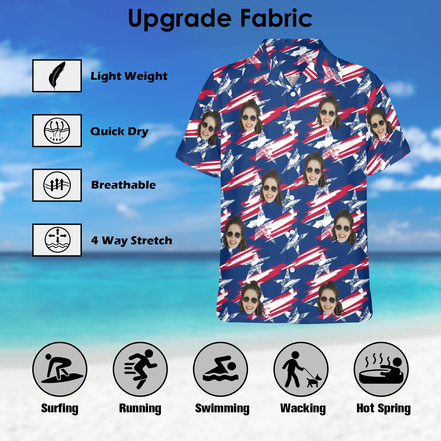 Custom Face Vintage USA Flag Hawaiian Shirt | Personalized Tropical Aloha Shirt Independence Day Party