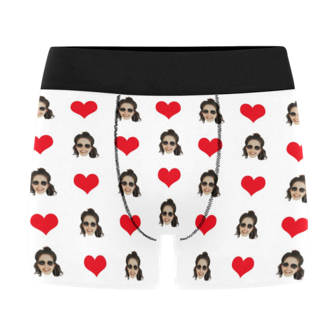 Custom Love Heart Face Underwear | Personalized Photo Men's Boxer Briefs For Anniversary