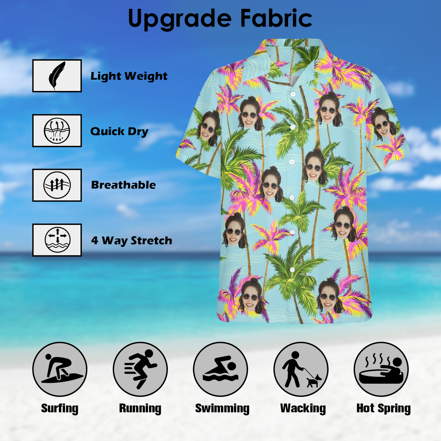 Custom Face Purple&Green Coconut Tree Hawaiian Shirt | Personalized Tropical Aloha Shirt For Float Trip