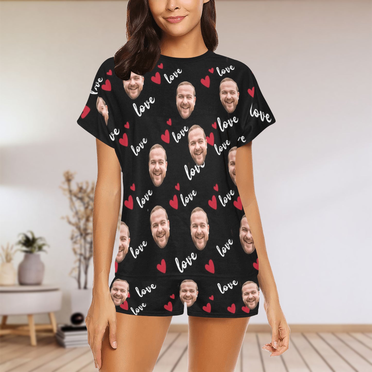 Custom Love Face Pajamas | Personalized Women's Short Pajama Set Unique Birthday Gift