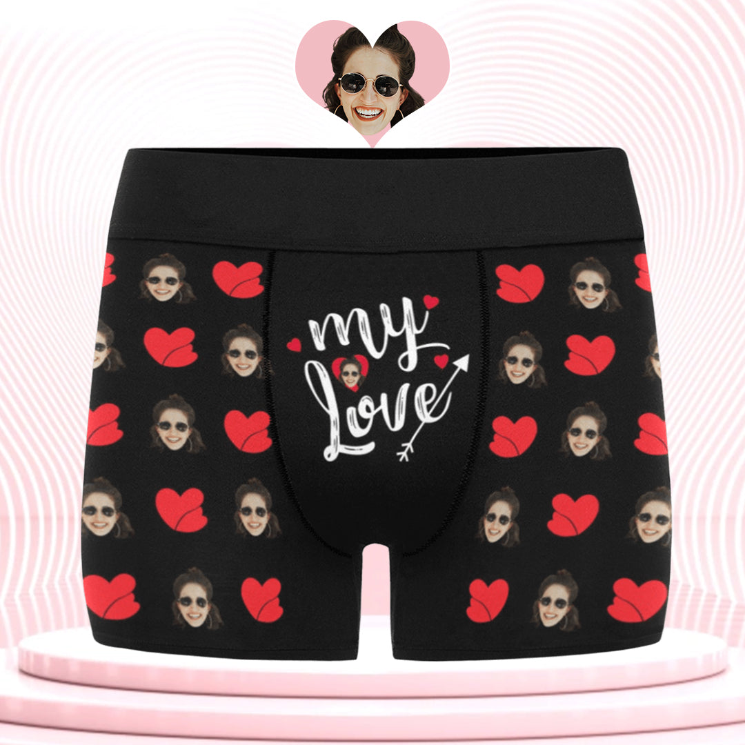 Custom Face My Love Underwear | Personalized Photo Men's Boxer Briefs For Anniversary/Honeymoon