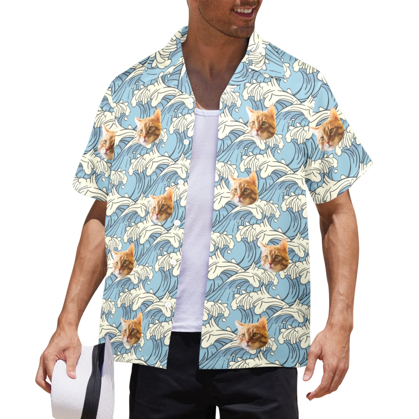 Custom Face Blue Waves Hawaiian Shirt | Personalized Summer Vibes Tropical Aloha Shirt
