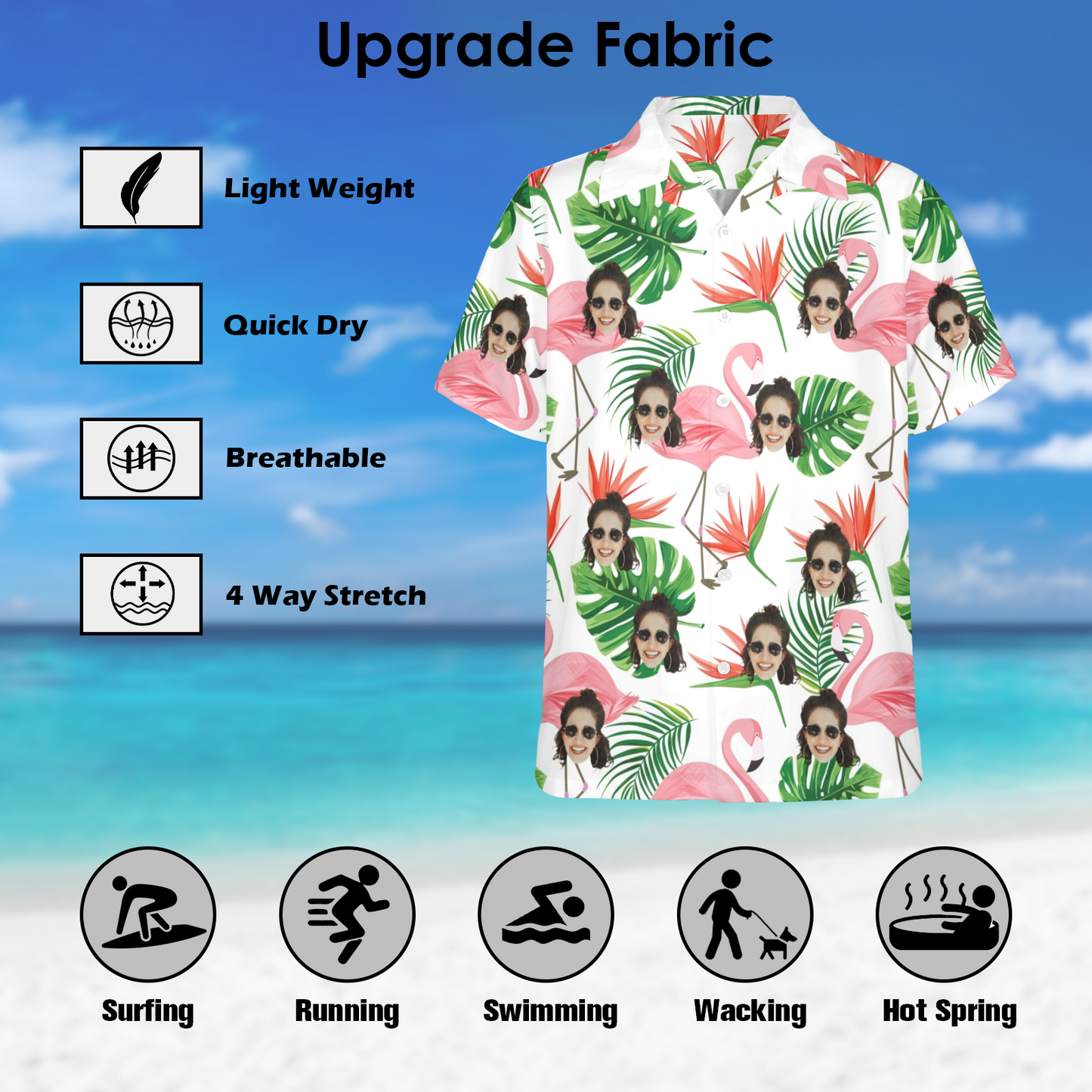 Custom Face Pink Flamingo Hawaiian Shirt | Personalized Tropical Aloha Shirt Vacation Party