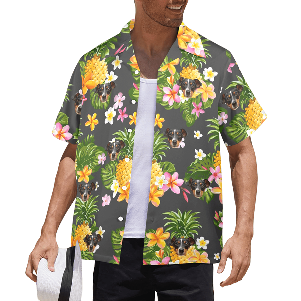 Custom Face Yellow Pineapple Flowers Hawaiian Shirt | Personalized Tropical Aloha Shirt For Bachelorette Party
