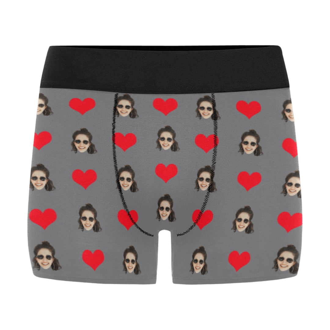 Custom Love Heart Face Underwear | Personalized Photo Men's Boxer Briefs For Anniversary