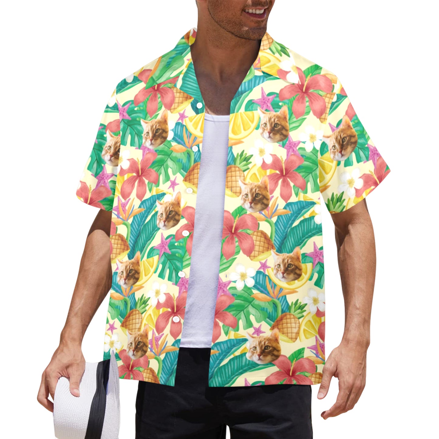 Custom Exotic Flowers & Fruits Face Hawaiian Shirt | Personalized Tropical Aloha Shirt Father's Day Gift