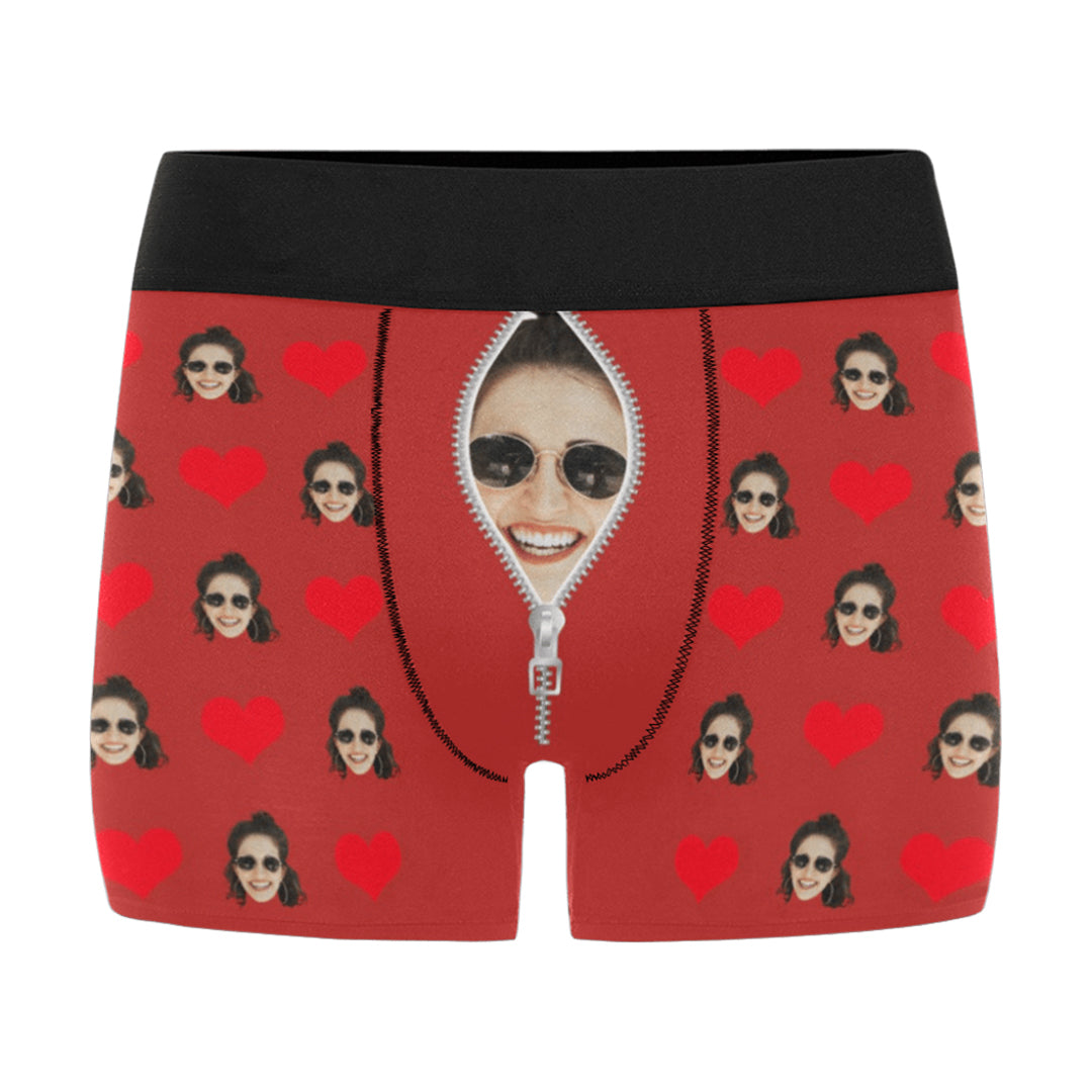 Custom Face Zip Heart Underwear | Personalized Photo Men's Boxer Briefs For Birthday/Christmas Gifts