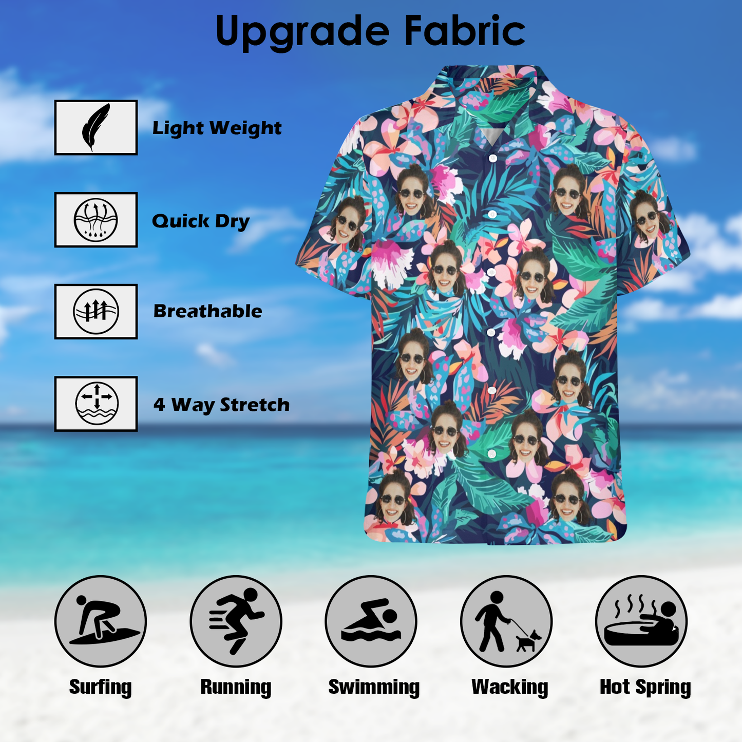 Hot Recommend Custom Face Sea Flower Hawaiian Shirt | Personalized Tropical Aloha Shirt