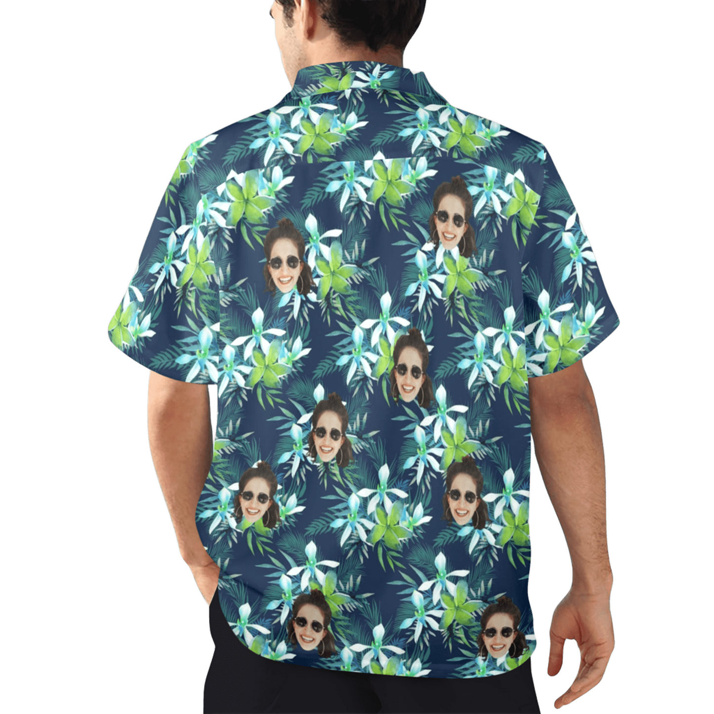 Custom Face Green Leaves Hawaiian Shirt | Personalized Tropical Aloha Shirt Birthday Party Gift