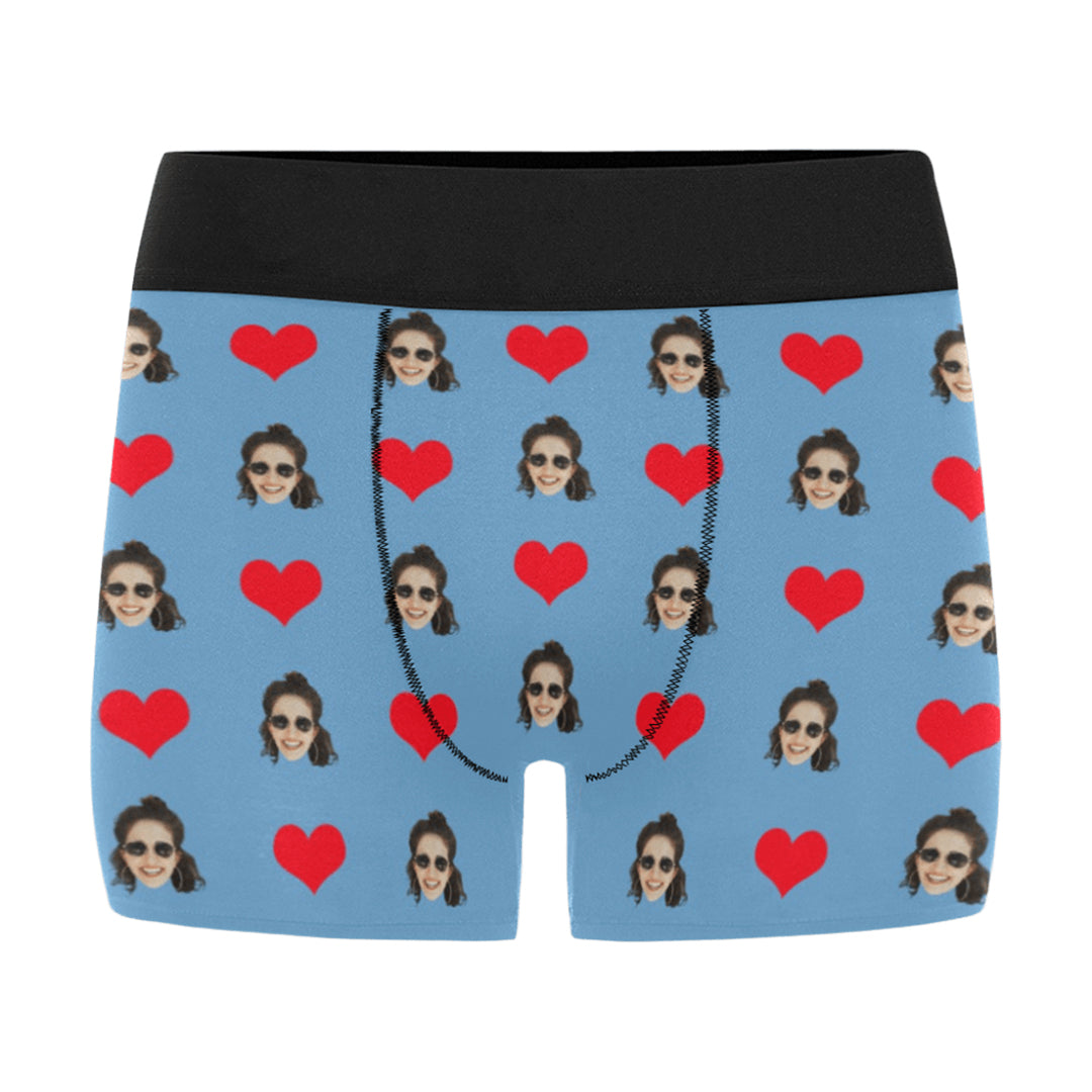 Custom Love Heart Face Underwear | Personalized Photo Men's Boxer Briefs For Anniversary