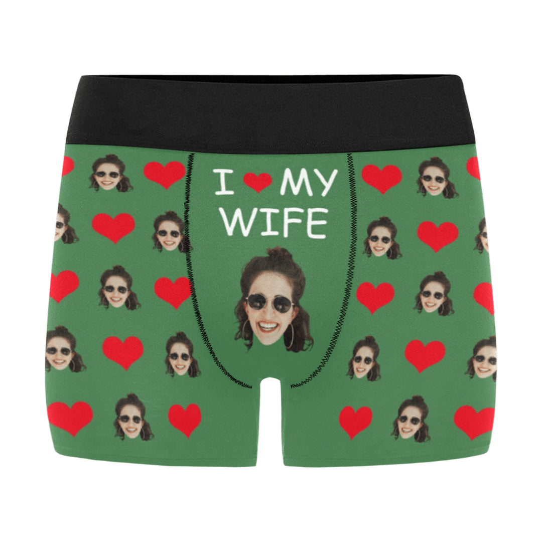 Custom I Love My Wife Face Underwear | Personalized Photo Men's Boxer Briefs For Birthday Gifts