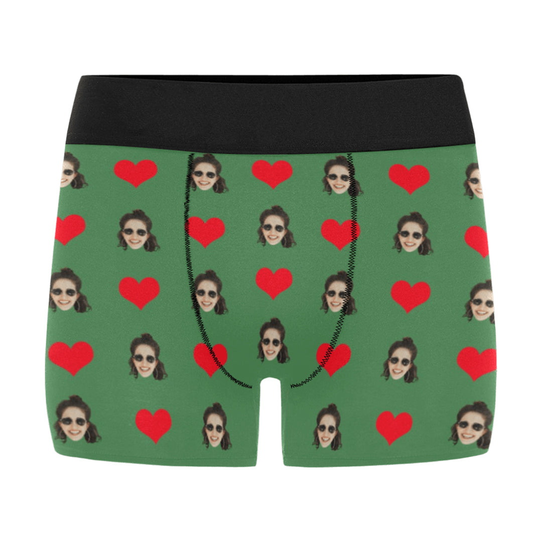 Custom Love Heart Face Underwear | Personalized Photo Men's Boxer Briefs For Anniversary