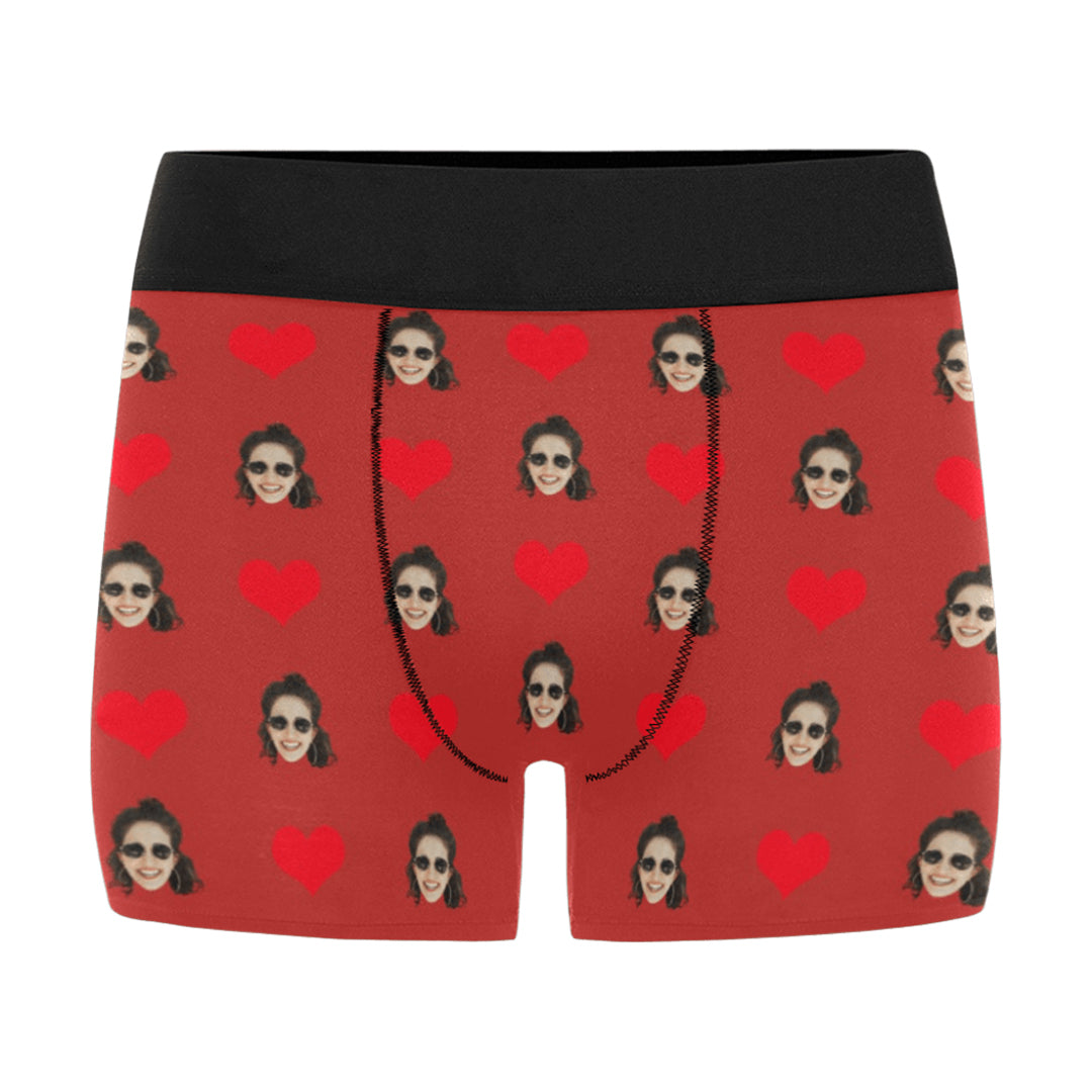 Custom Love Heart Face Underwear | Personalized Photo Men's Boxer Briefs For Anniversary