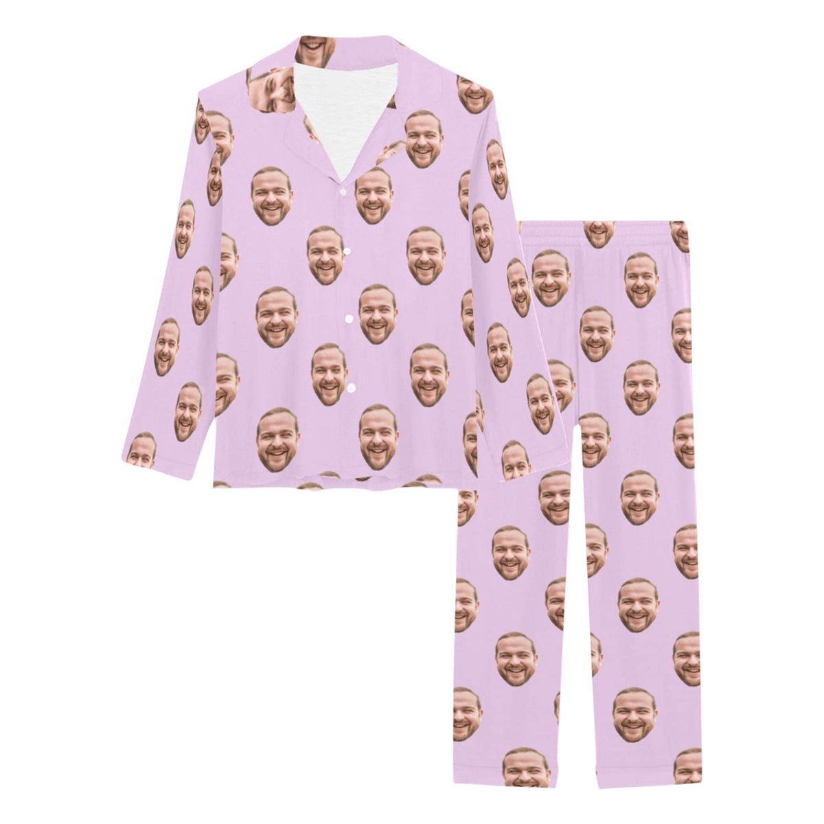 Custom Husband/Boyfriend Face Pajamas | Personalized Women's Long Pajama Set Christmas Gift
