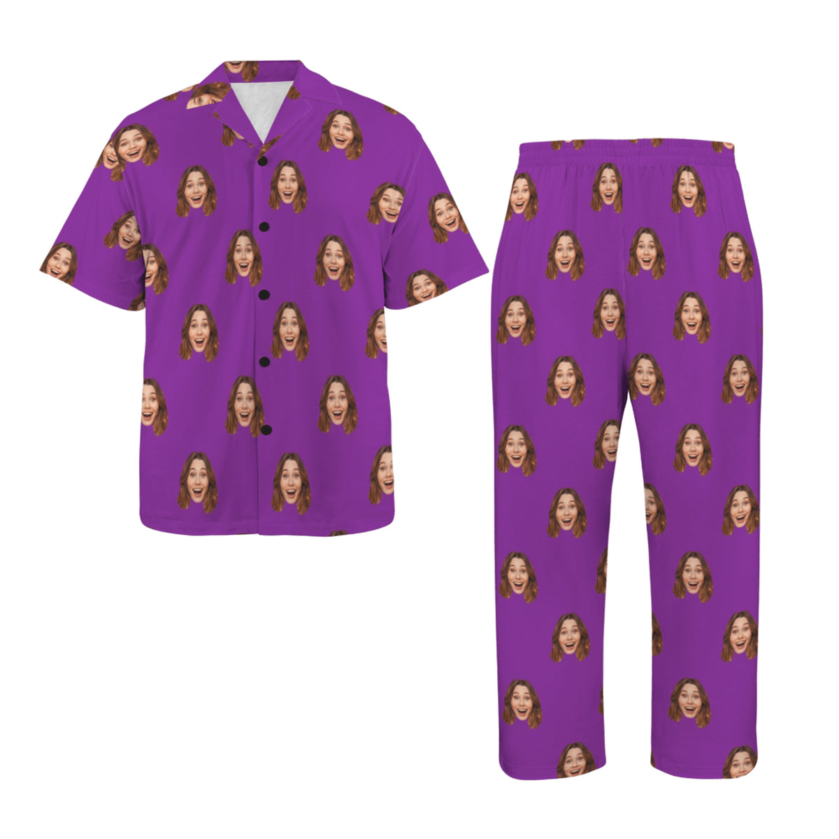 Custom Husband/Boyfriend Face Pajamas | Personalized Men's V-Neck Pajama Set Anniversary Gift