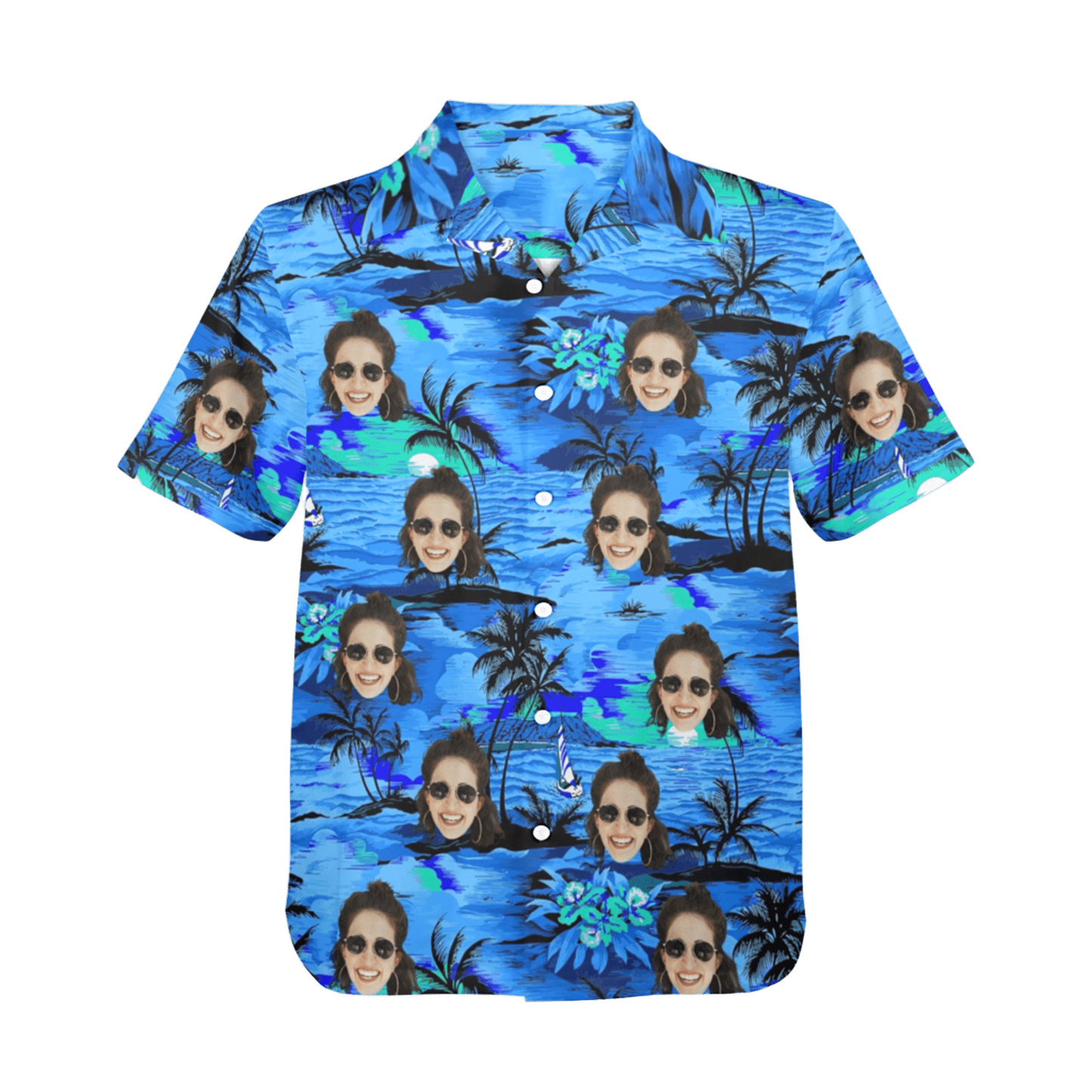 Custom Face Blue Island Hawaiian Shirt | Personalized Tropical Summer Shirt Best Couple Gift