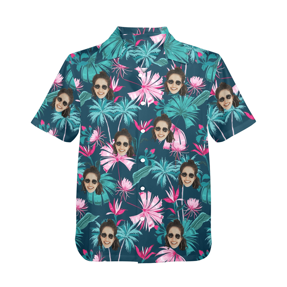 Custom Face Coconut Flowers Hawaiian Shirt | Personalized Tropical Aloha Shirt Beach Cruise Party Gift