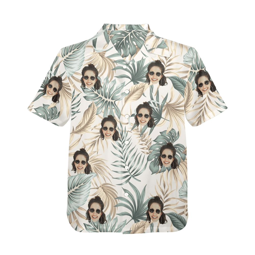 Custom Face Palm Leaves Hawaiian Shirt | Personalized Tropical Aloha Shirt Birthday/Anniversary Gift