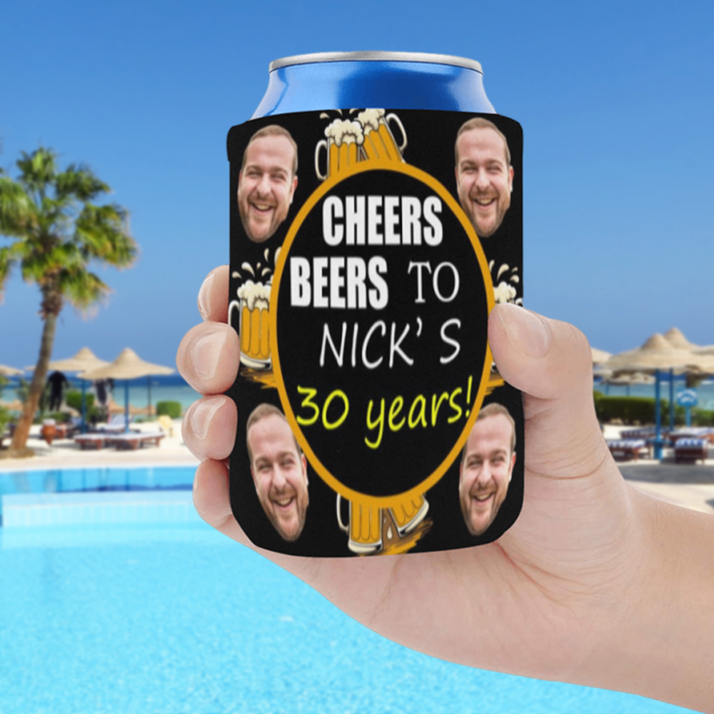 Personalized Face Cheers&Beers Can Cooler | Custom Neoprene Koozies Non Slip for Beer Cans&Bottles Birthday Party Favors