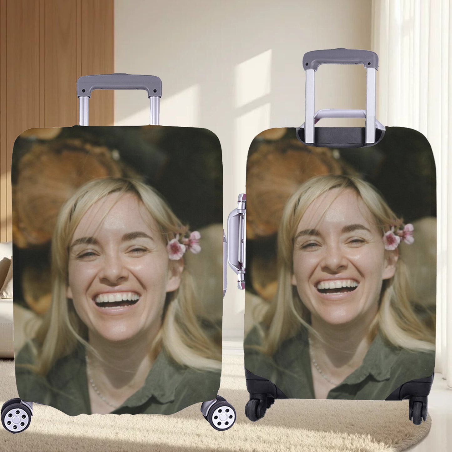 Custom Face Luggage Cover | Funny Vacation Travel Gift Personalized Suitcase Protector for Family & Friends Summer Holiday Joke Accessory