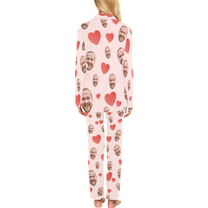 Custom Heart Multi-Color Pajamas | Personalized Women's Long Pajama Set Birthday Gift