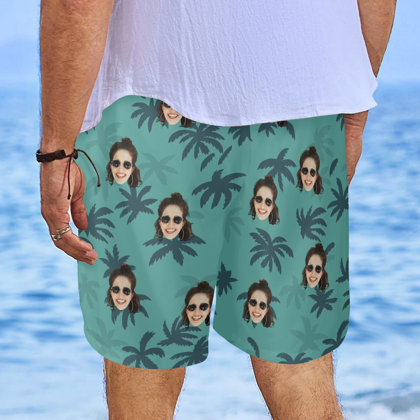 Custom Face Tommy Vercetti Beach Shorts | Personalized Photo Men's Elastic Swim Trunks Party Gifts