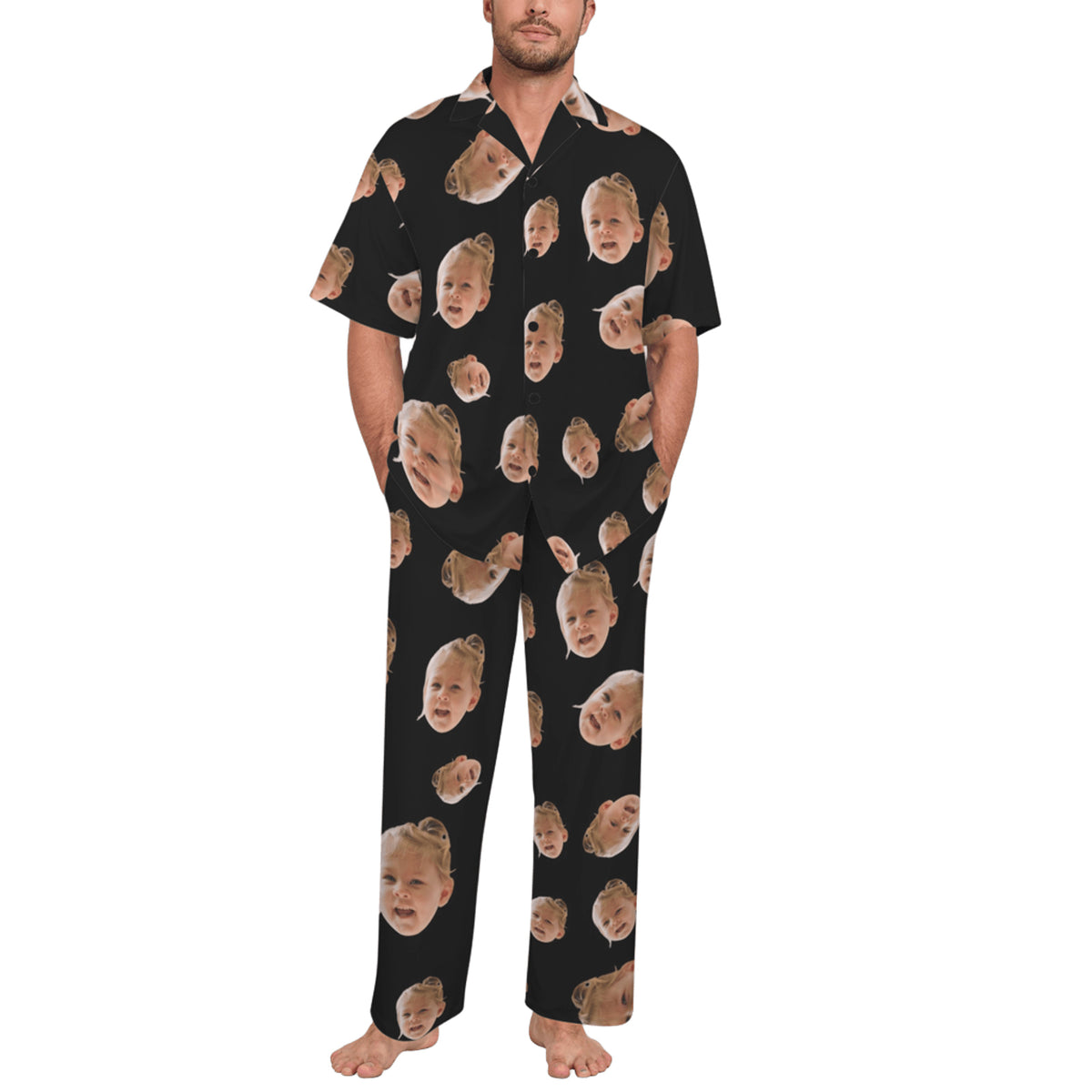 Custom Face Multi-Color Pajamas | Personalized Men's V-Neck Pajama Set Valentine's Gift