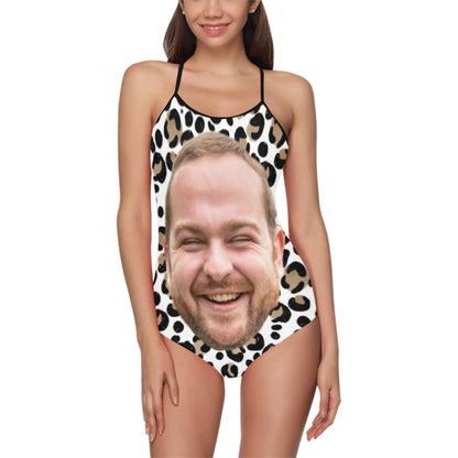 Custom Leopard Big Face Swimsuit | Unique Women's Slip One-Piece Bathing Suit For Bachelorette Party