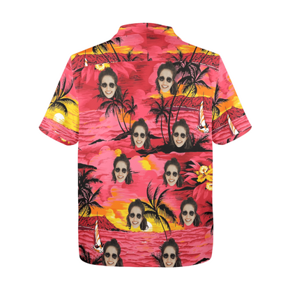 Custom Face Watercolor Print Hawaiian Shirt | Personalized Tropical Aloha Shirt for Beach & Vacation