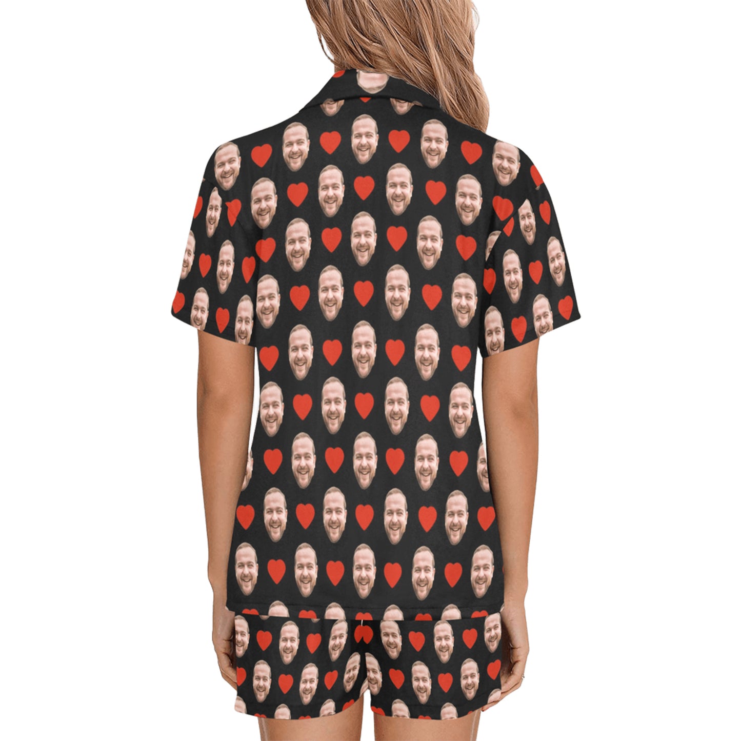 Custom Heart Face Pajamas | Personalized Women's V-Neck Short Pajama Set For Your Love