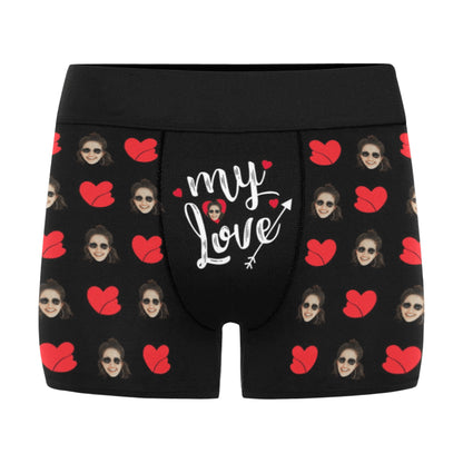 Custom Face My Love Underwear | Personalized Photo Men's Boxer Briefs For Anniversary/Honeymoon
