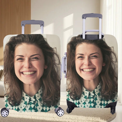 Custom Face Luggage Cover | Funny Vacation Travel Gift Personalized Suitcase Protector for Family & Friends Summer Holiday Joke Accessory