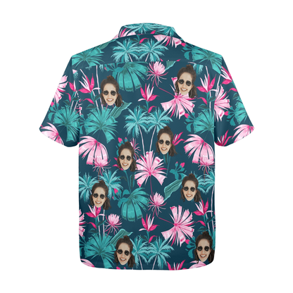 Custom Face Coconut Flowers Hawaiian Shirt | Personalized Tropical Aloha Shirt Beach Cruise Party Gift