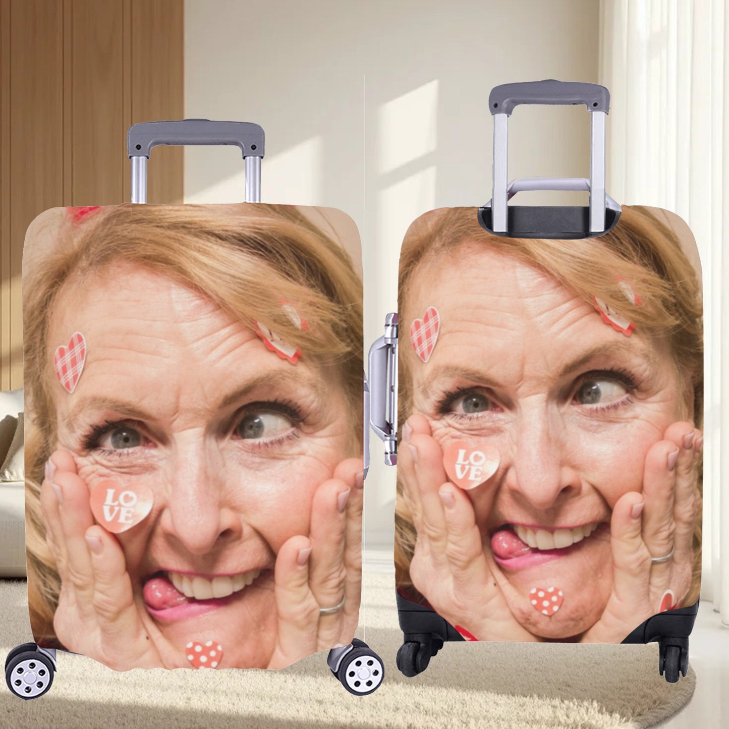 Custom Face Luggage Cover | Funny Vacation Travel Gift Personalized Suitcase Protector for Family & Friends Summer Holiday Joke Accessory
