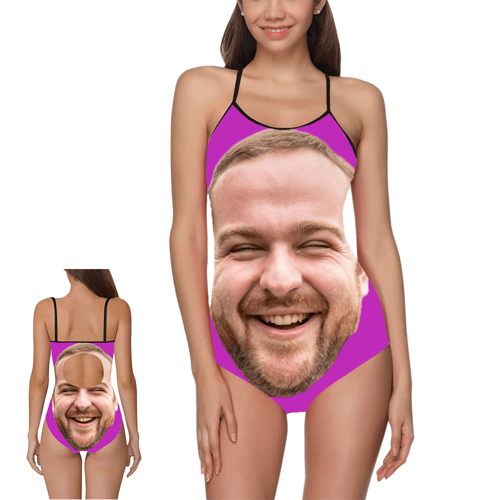 Custom Big Face Front And Back Swimsuit | Personalized Women's Slip One-Piece Bathing Suit Party Gift