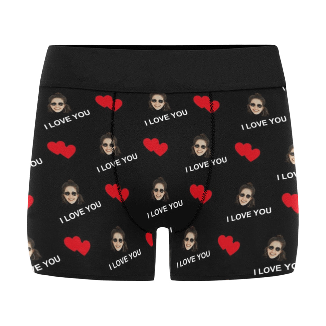 Custom Love Heart Face Underwear | Personalized Photo Men's Boxer Briefs For Valentine's Day/Anniversary