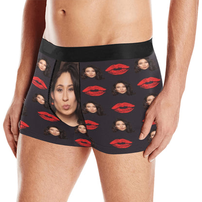 Custom Big Face Red Lip Underwear | Personalized Photo Men's Boxer Briefs For Birthday/Valentine