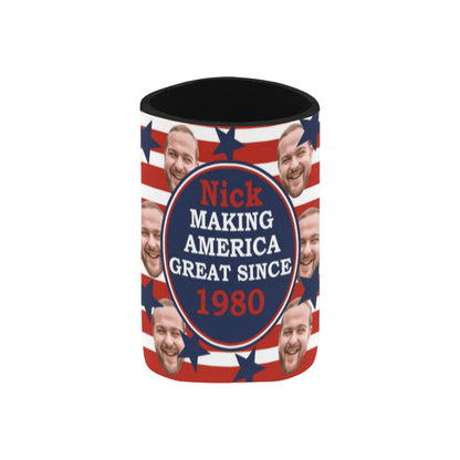 Personalized Face Make America Great Can Cooler | Custom Neoprene Koozies Non Slip for Beer Cans&Bottles Independence Day Party Gift
