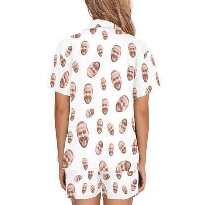 Custom Face Multi-Color Pajamas | Personalized Women's V-Neck Short Pajama Set Gift for Mom/Dad