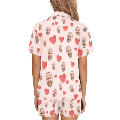 Custom Heart Multi-Color Pajamas | Personalized Women's V-Neck Short Pajama Set Gift for Her