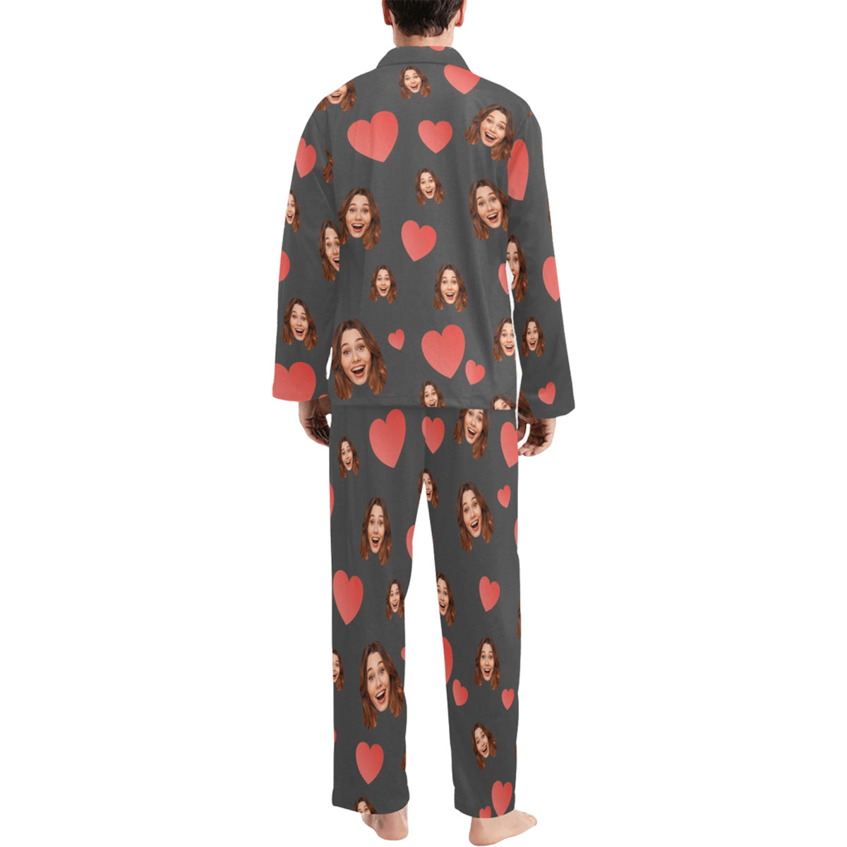 Custom Heart Multi-Color Pajamas | Personalized Men's Long Pajama Set Birthday Gift
