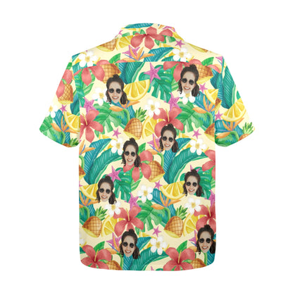 Custom Exotic Flowers & Fruits Face Hawaiian Shirt | Personalized Tropical Aloha Shirt Father's Day Gift