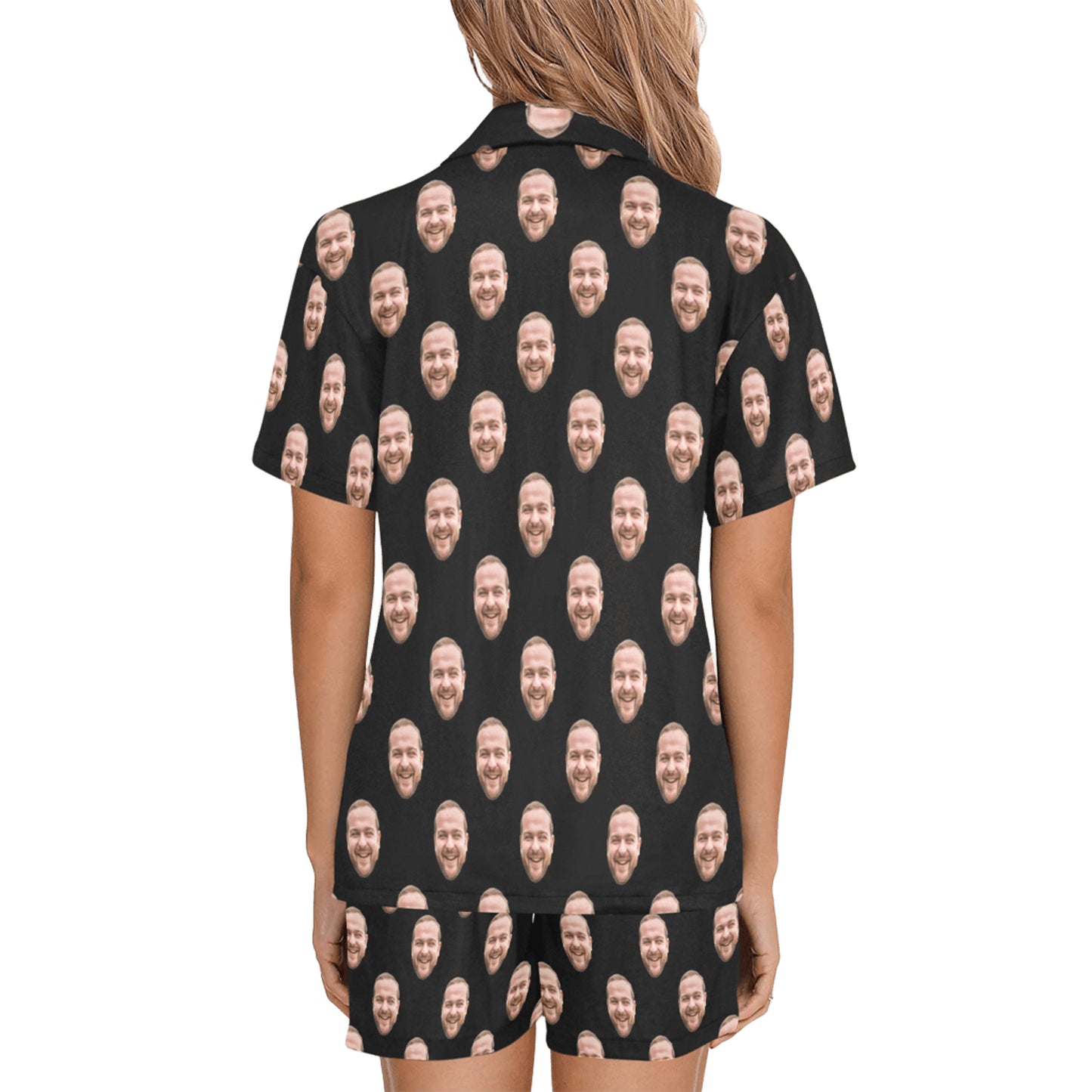 Custom Husband/Boyfriend Face Pajamas | Personalized Women's V-Neck Short Pajama Set For Honeymoons
