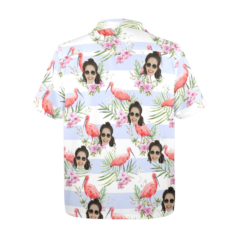 Custom Face Pink Flamingo Hawaiian Shirt | Personalized Tropical Aloha Shirt Anniversary Gift