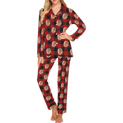 Custom Face Christams Pajamas | Personalized Women's Long Pajama Set Christmas Gift