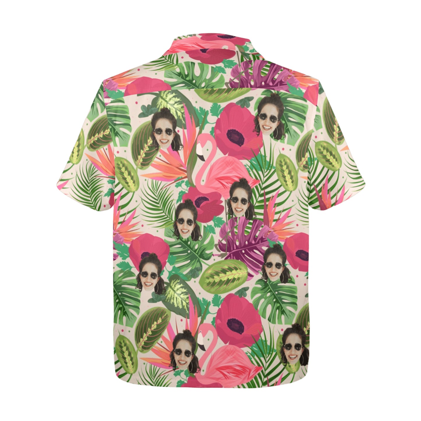 Custom Face Flamingo Rainforest Vibes Hawaiian Shirt | Personalized Tropical Aloha Shirt For Vacation/Cruise