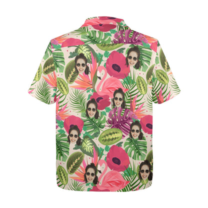 Custom Face Flamingo Rainforest Vibes Hawaiian Shirt | Personalized Tropical Aloha Shirt For Vacation/Cruise