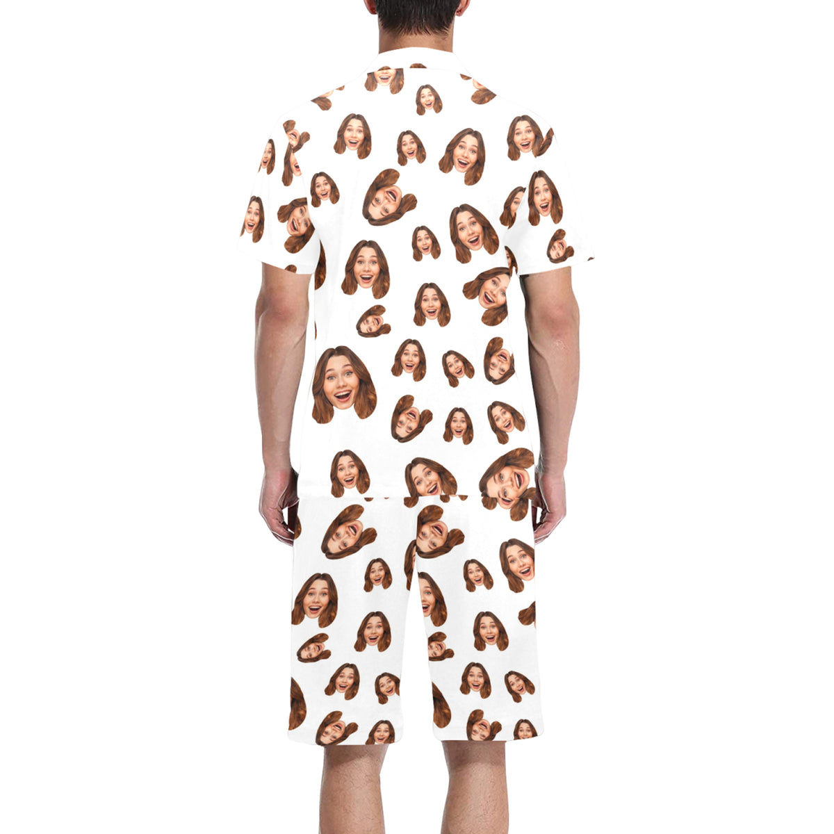 Custom Face Multi-Color Pajamas | Personalized Men's V-Neck Short Pajama Set Gift for Husband/Boyfriend