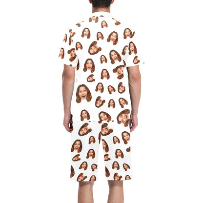 Custom Face Multi-Color Pajamas | Personalized Men's V-Neck Short Pajama Set Gift for Husband/Boyfriend